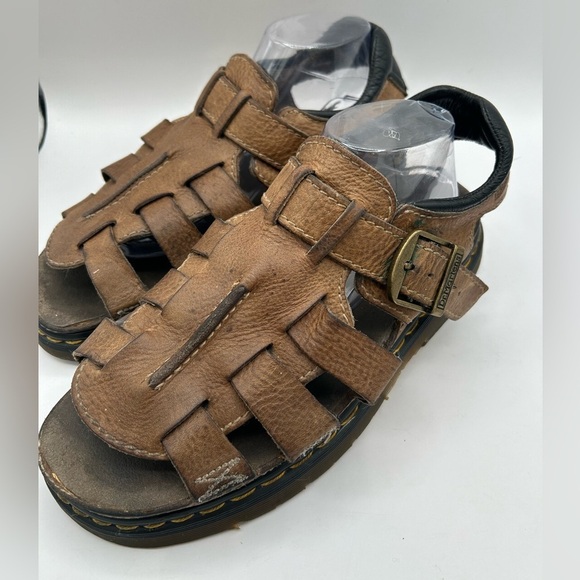 RARE DR MARTENS Sandals Mens Size 12 Brown Leather Fisherman Made In ENGLAND Y2K - Picture 6 of 13